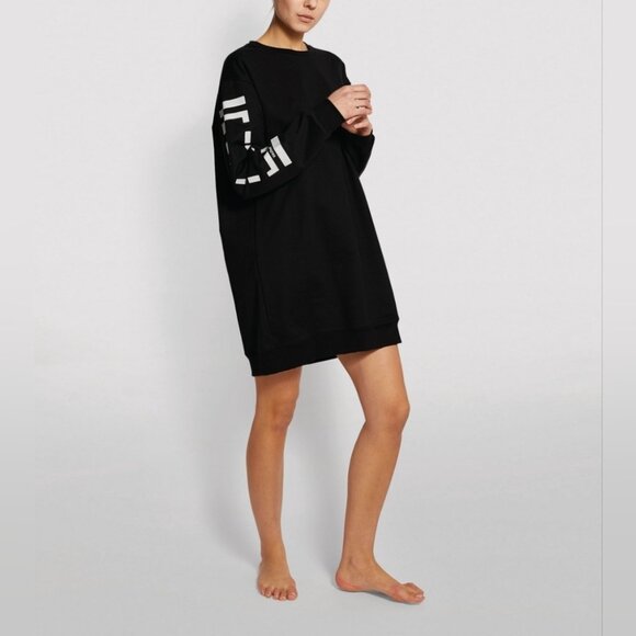 Wolford Logo Sweat Dress Black/Steel Oversized With Logo-Print Day Dress Size S - Picture 5 of 14